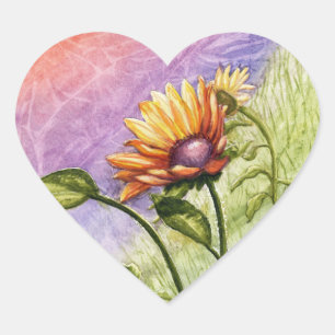 Sunflower Secrets at Sunset Heart Sticker
