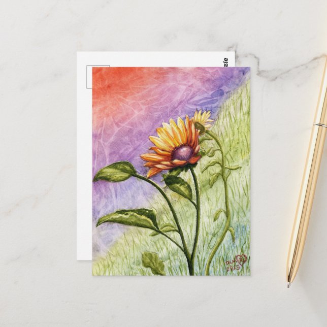 Sunflower Secrets at Sunset Postcard (Front/Back In Situ)