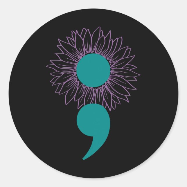 Sunflower Semicolon Suicide Awareness Mental Healt Classic Round Sticker (Front)