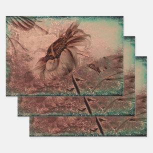Sunflower Sepia Green Old Vintage Antique Texture Wrapping Paper Sheet