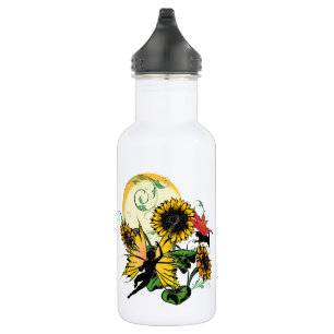 Sunflower Shadow Fairy and Cosmic Cat 532 Ml Water Bottle