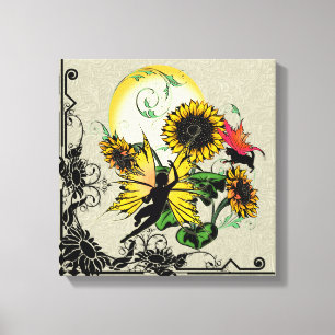 Sunflower Shadow Fairy and Cosmic Cat Canvas Print