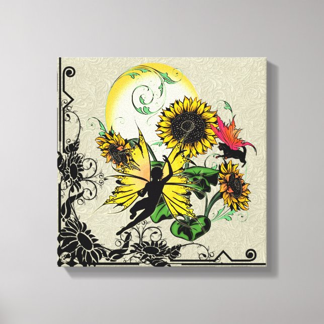 Sunflower Shadow Fairy and Cosmic Cat Canvas Print (Front)