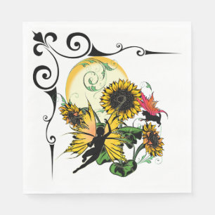 Sunflower Shadow Fairy and Cosmic Cat Napkin