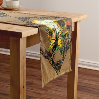 Sunflower Shadow Fairy and Cosmic Cat Short Table Runner