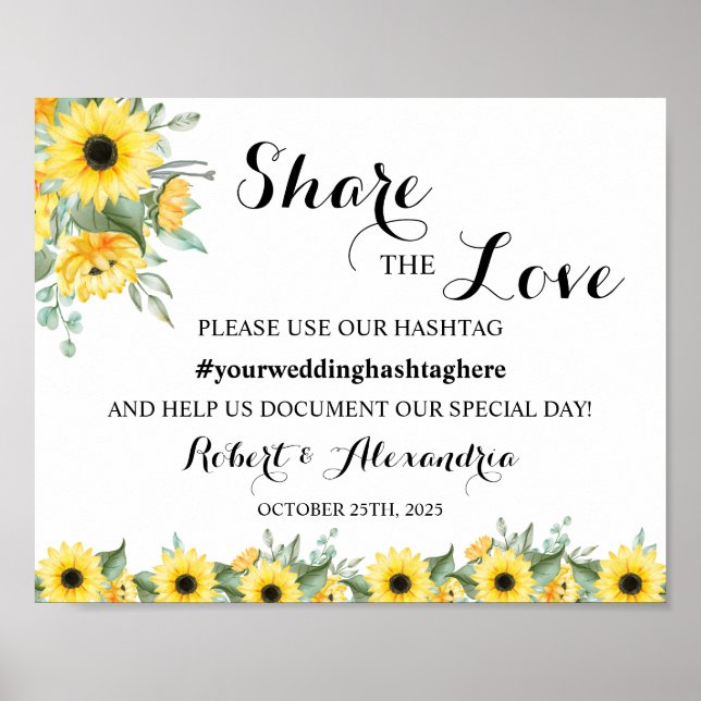 Sunflower Share the Love Social Media Wedding Sign (Front)