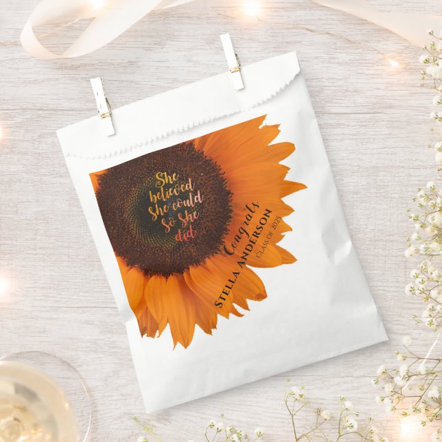 Sunflower She Believed She Could Personalised Grad Favour Bags (Clipped)