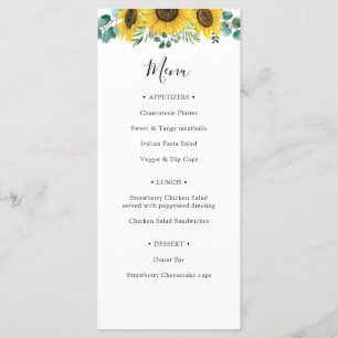 Sunflower Shower Menu