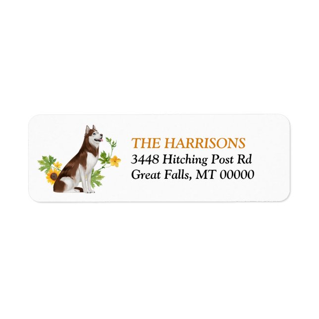 Sunflower Siberian Red Husky Dog Label (Front)