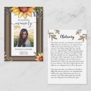 Sunflower Simple Photo Funeral Keepsake Business Card