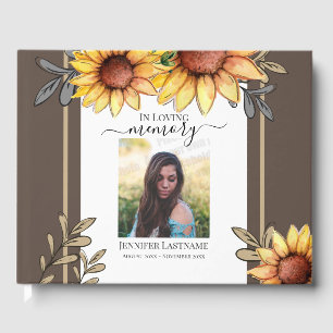 Sunflower Simple Photo Funeral Keepsake Guest Book