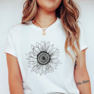 Sunflower Sketch; Botanical Summer T-Shirt