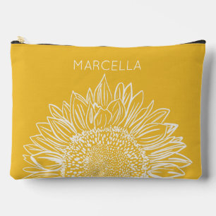 Sunflower Sketch Modern Custom Name Accessory Pouch