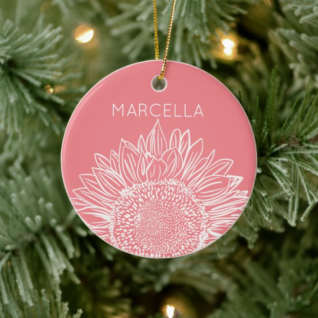 Sunflower Sketch Modern Custom Name Ceramic Tree Decoration (Tree)