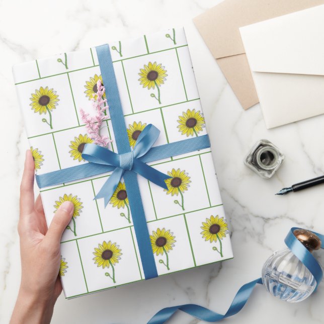Sunflower Sketch On White Wrapping Paper (Gifting)