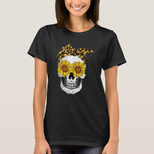 Sunflower Skull Leopard Print Bandanna Cats Sugars T-Shirt
