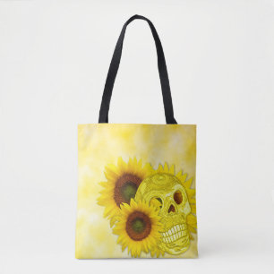 Sunflower Skull Tote Bag