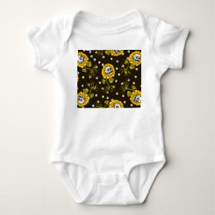 Sunflower Skulls: Unique Seamless Pattern. Baby Bodysuit
