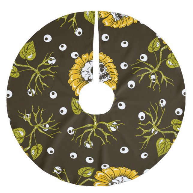 Sunflower Skulls: Unique Seamless Pattern. Brushed Polyester Tree Skirt (Front)