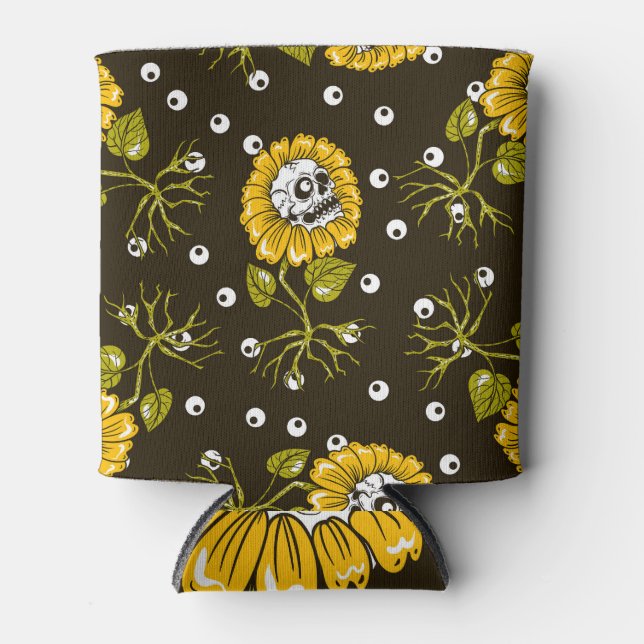 Sunflower Skulls: Unique Seamless Pattern. Can Cooler (Front)