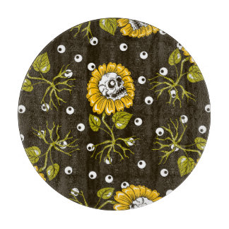 Sunflower Skulls: Unique Seamless Pattern. Cutting Board