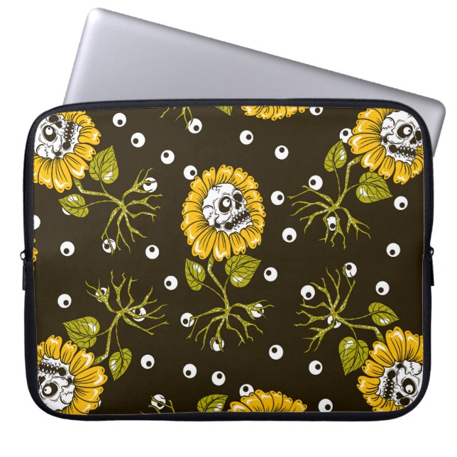 Sunflower Skulls: Unique Seamless Pattern. Laptop Sleeve (Front)