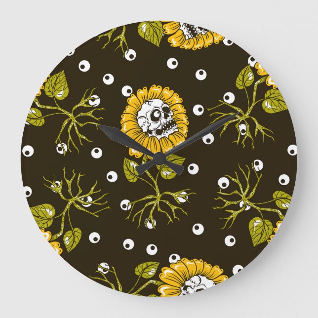 Sunflower Skulls: Unique Seamless Pattern. Large Clock (Front)