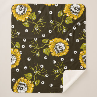 Sunflower Skulls: Unique Seamless Pattern. Sherpa Blanket