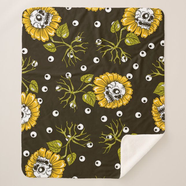 Sunflower Skulls: Unique Seamless Pattern. Sherpa Blanket (Front)