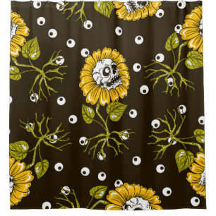 Sunflower Skulls: Unique Seamless Pattern. Shower Curtain