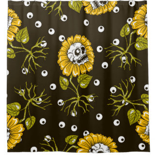 Sunflower Skulls: Unique Seamless Pattern. Shower Curtain