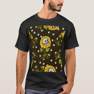 Sunflower Skulls: Unique Seamless Pattern. T-Shirt