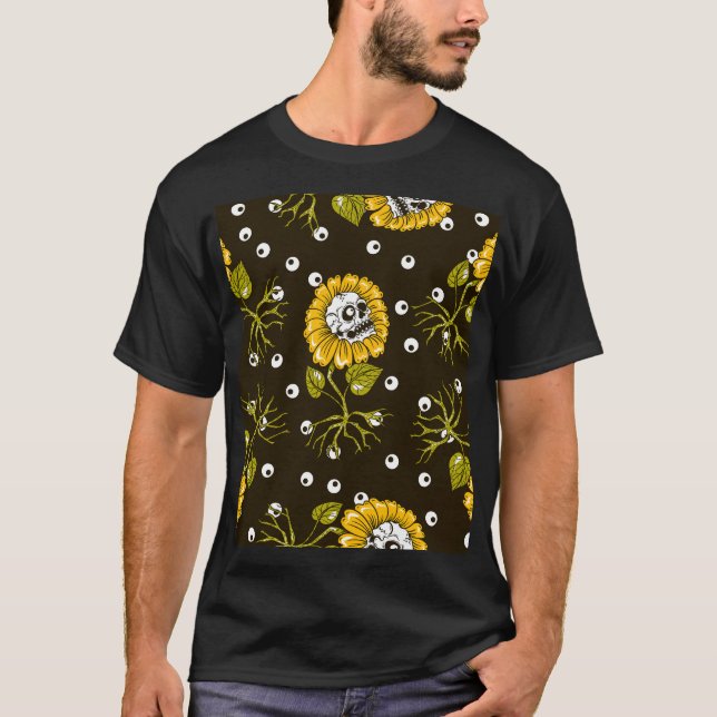 Sunflower Skulls: Unique Seamless Pattern. T-Shirt (Front)
