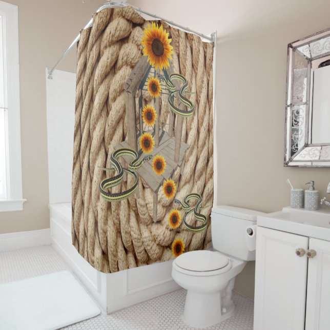 Sunflower Snakes Shower Curtain (In Situ)