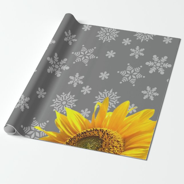 Sunflower Snowflakes Grey Matte Wrapping Paper (Unrolled)