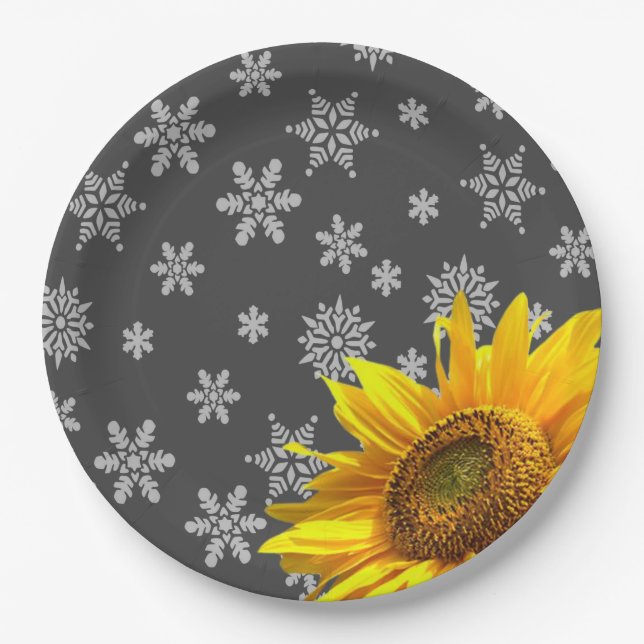 Sunflower Snowflakes Paper Plates (Front)