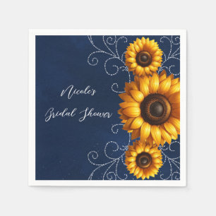 Sunflower Sparkle Blue Rustic Glam Bridal Shower Napkin