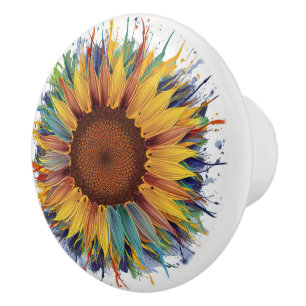 Sunflower Splash Art Ceramic Knob