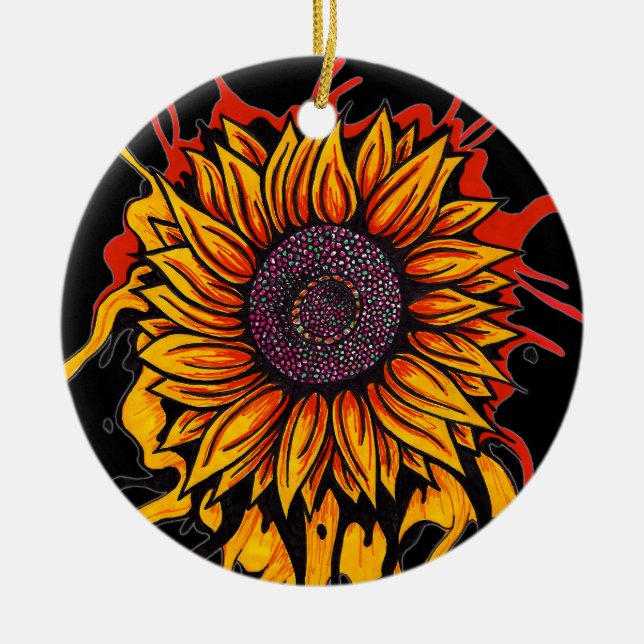 Sunflower Splattered Ceramic Tree Decoration (Front)