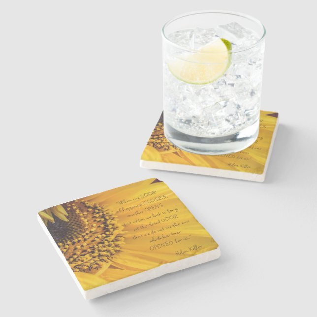 Sunflower Splendour Quote by Helen Keller  Stone Coaster (Side)