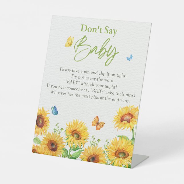 Sunflower Spring Floral Baby Shower Game Pedestal Sign (Front)