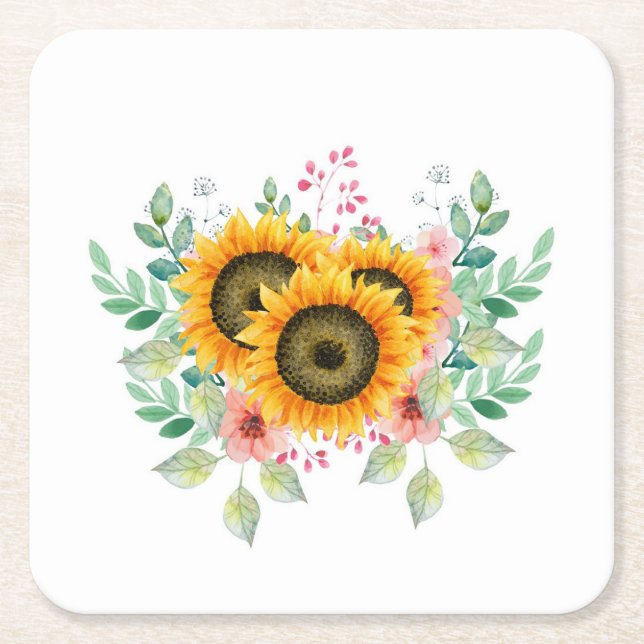 Sunflower   square paper coaster (Front)