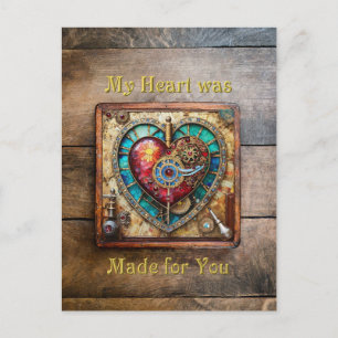 Sunflower Stained Glass Heart Steampunk Series Postcard