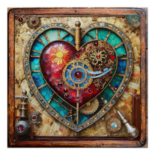 Sunflower Stained Glass Heart Steampunk Series Poster