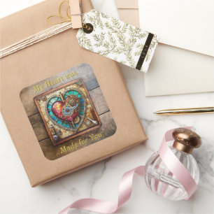 Sunflower Stained Glass Heart Steampunk Series Square Sticker