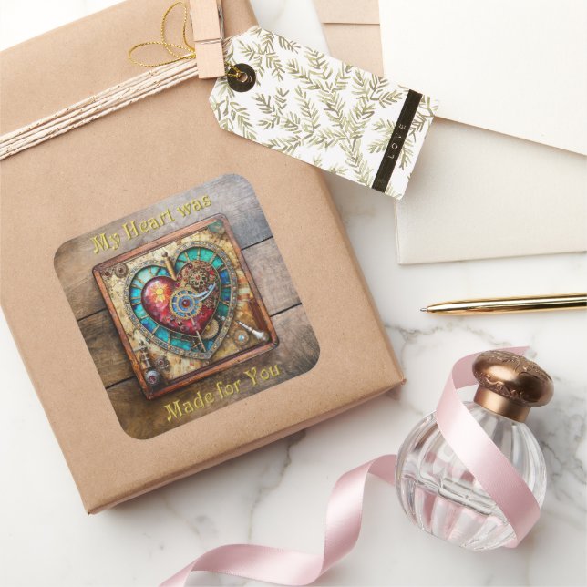 Sunflower Stained Glass Heart Steampunk Series Square Sticker (Gifting)