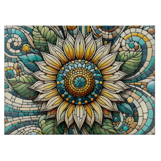 Sunflower Stained Glass Mosaic Cutting Board (Front)