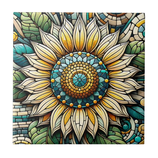 Sunflower Stained Glass Mosaic Tile (Front)