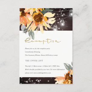 SUNFLOWER STARRY MASON JAR WOOD WEDDING RECEPTION ENCLOSURE CARD