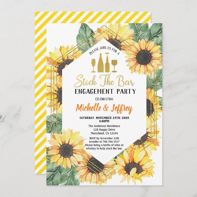 Sunflower Stock The Bar Engagement Party Invitation (Front/Back)